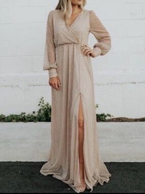 Baltic Born Long Sleeve Rose Gold Glitter Wrap Dress